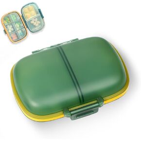 Portable Pocket-Sized Pill Organizer - 8 Compartment Daily Pill Box for Vitamins and Medications (Black)