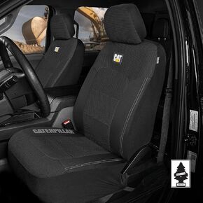 Caterpillar Car Truck Seat Covers for Front Seats Set - Black Automotive Seat Covers Bundle with Air Freshener