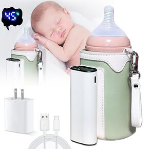 Portable Bottle Warmer, USB Rechargeable Baby Bottle Warmer with 21-Level Temperature Regulation, Baby Warmer Bottle with Temperature Digital Display for Home Family Travel