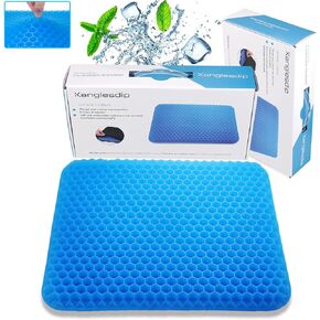 Extra Large Gel Seat Cushion - Non-Slip Orthopedic Gel & Coccyx Cushion for Tailbone Pain - Office Chair Wheelchair Car Seat Cushion - Sciatica & Hemorrhoid Relief (Blue, 19x17.5inch)