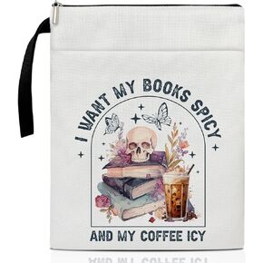 Skull Butterfly Book Cover, Book Sleeve with Zipper, Coffee Floral Book Pouch Book Cover Kindle Protector Sleeve, Book Sleeve for Book Lovers, Gifts for Women Teen Librarian Bookworm Bookish -09