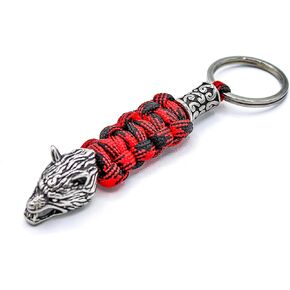 Stainless Steel Vintage Viking Wolf Head Paracord Keychain