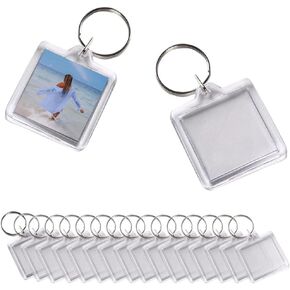 25PCS Clear Acrylic Blank Photo Picture Frame Keychain Keyring Square Photo Snap-In Keychain Blank Square Picture Frame Keyring Insert Personalized Keychain for Office School or Home to Use
