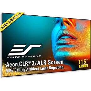 Elite Screens 115 inch UST ALR Projector Screen 16:9 4K 90% Ceiling Ambient Light Rejecting Edge Free Fixed Frame Grey Projector Screen Indoor Movie Screen Home Theater - Aeon CLR 3 AR115H-CLR3