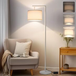 Boncoo Floor Lamp, Floor Lamps for Living Room with Adjustable Silk Shade, Stepless Modern Dimmable Floor Lamp, LED Standing Lamp for Bedroom Office Dorm Room, 9W Bulb Included-White