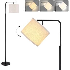 Floor Lamp for Living Room with 3 Color Temperatures,Modern Standing Lamp with Adjusted Linen Shade,Black Tall Industrial Lamps for Bedroom Office 9W LED Bulb Included.Classic Arc Floor Lamp