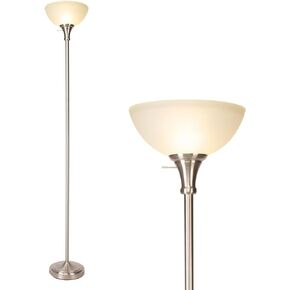 Floor Lamp Frosted White Glass Bowl Shade - for Room Decor - Bedroom Decor - Floor Lamp for Bedroom - Floor Lamps for Living Room (Brushed Nickel)