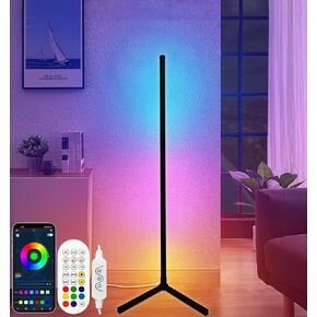 RGB Corner Floor Lamp, Color Changing Mood Lighting with App and Remote Control, Music Sync/DIY Colors, Modern LED Floor Lamp for Bedroom Living Rooms Gaming Room, 16 Million Colors & Scene Mode
