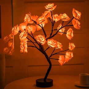 Rose Flower Tree Lamp - LED Rose Tree Table Lamp USB/Battery Powered Artificial Bonsai Flower Night Light for Bedroom Living Room Party Wedding Valentine's Day Decor (Purple)
