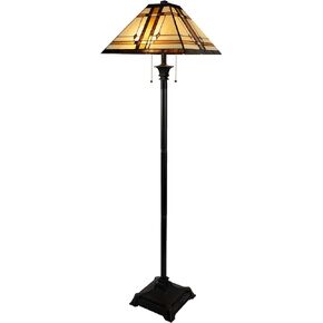 Lavish Home Tiffany-Style Table Lamp – Mission-Design Art Glass Lighting with 2 LED Bulbs Included – Vintage-Look Handcrafted Room Décor