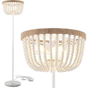 VILUXY Boho Floor Lamp with White Wood Beaded Shade for Bedroom, Living Room, Girl Room 3-Light