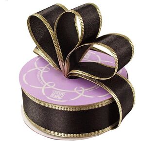 1 1/2"X25 Yards Black/Gold Crimped Metallic EDG Satin Ribbon