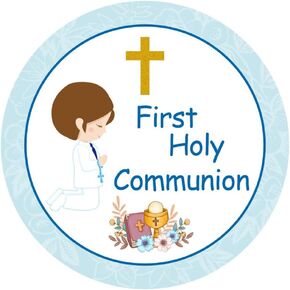 50 Pack of 2" Round Cross Stickers Labels Candy Sticker Labels for First Holy Communion Religious Party (Blue)