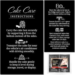 100 pack - Premium Cake Care Instruction Card White 2x3.5 in, Small Business for Cake Boxes, Professional Baker, Cake Boards, Baking Supplies Kit Set, Containers, Package