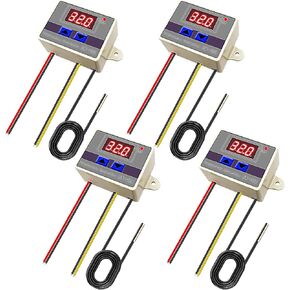 Digital LED Temperature Controller Module, 4PCS XH-W3001 Digital Thermostat Switch with Waterproof Probe Programmable Heating Cooling Thermostat 12V 10A 120W Range from -50℃ to 110℃