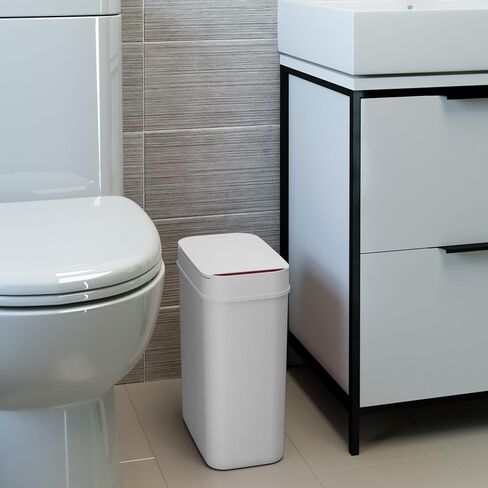 iTouchless 3 Gallon Bathroom Sensor Trash Can, 10 Liter Small Touchless Automatic Slim Garbage Bin with Lid, Smart Narrow Motion Control Commercial Waste Basket for Bedroom, Office, White in Saudi Arabia