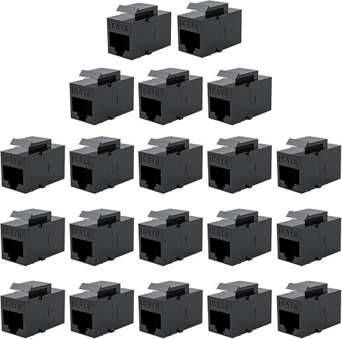 20 قطعة من وصلة كيستون Cat6 RJ45، وصلة توصيل مضمنة لجاك كيستون Cat6، وصلة توصيل من أنثى إلى أنثى UTP وموسع كابل إيثرنت (أسود) in Kuwait