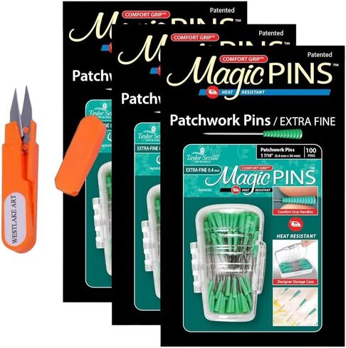 دبابيس اللحف فائقة الدقة من Originals Magic Pins، 1.06 أونصة، مع مقص التطريز Westlake Art لمشروعات القماش، دبابيس الترقيع الدقيقة، لاصق قوي، متعدد الاستخدامات [عبوة من 3] in Saudi Arabia