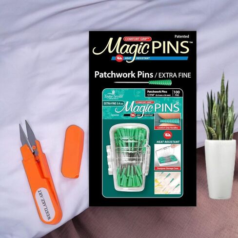 دبابيس اللحف فائقة الدقة من Originals Magic Pins، 1.06 أونصة، مع مقص التطريز Westlake Art لمشروعات القماش، دبابيس الترقيع الدقيقة، لاصق قوي، متعدد الاستخدامات [عبوة من 3] in Saudi Arabia