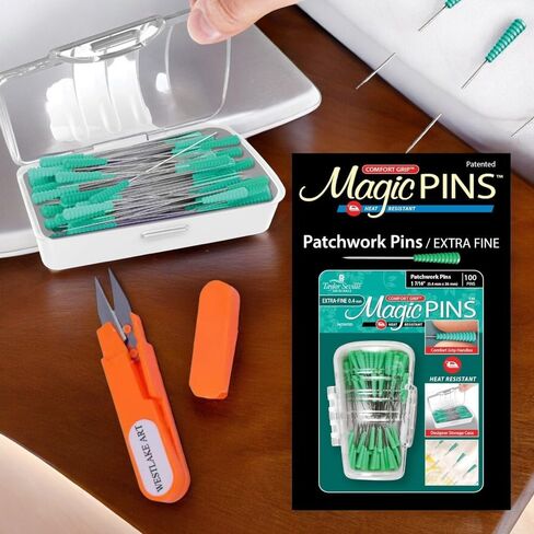 دبابيس اللحف فائقة الدقة من Originals Magic Pins، 1.06 أونصة، مع مقص التطريز Westlake Art لمشروعات القماش، دبابيس الترقيع الدقيقة، لاصق قوي، متعدد الاستخدامات [عبوة من 3] in Saudi Arabia