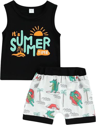 Zero2Seven الرضع طفل رضيع الفتيان الاطفال وتتسابق لطيف خطابات طباعة تانك القمم تي شيرت + سراويل قصيرة مجموعة ملابس الصيف in Kuwait