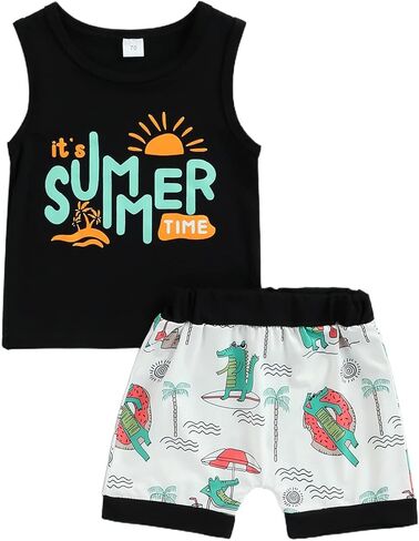 Zero2Seven الرضع طفل رضيع الفتيان الاطفال وتتسابق لطيف خطابات طباعة تانك القمم تي شيرت + سراويل قصيرة مجموعة ملابس الصيف in Kuwait
