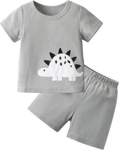 Elspilit Toddler Infant Baby Boy Dinosaur Clothes Set Short Sleeve T-Shirt Tops Shorts Summer Outfits in Kuwait