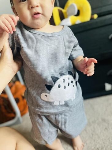 Elspilit Toddler Infant Baby Boy Dinosaur Clothes Set Short Sleeve T-Shirt Tops Shorts Summer Outfits in Kuwait