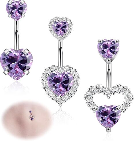 3PCS 14G 316L Stainless Steel Belly Button Rings for Women Cute Double Heart Belly Rings Pink CZ Navel Piercing Jewelry in Saudi Arabia