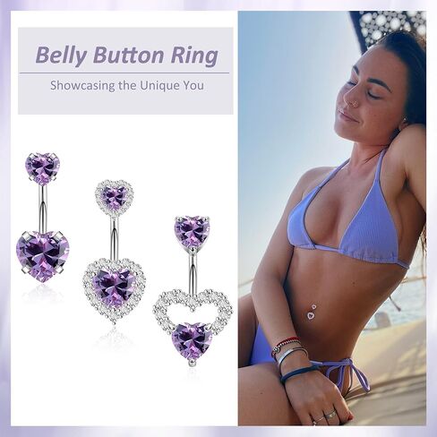 3PCS 14G 316L Stainless Steel Belly Button Rings for Women Cute Double Heart Belly Rings Pink CZ Navel Piercing Jewelry in Saudi Arabia