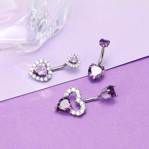 3PCS 14G 316L Stainless Steel Belly Button Rings for Women Cute Double Heart Belly Rings Pink CZ Navel Piercing Jewelry in Saudi Arabia