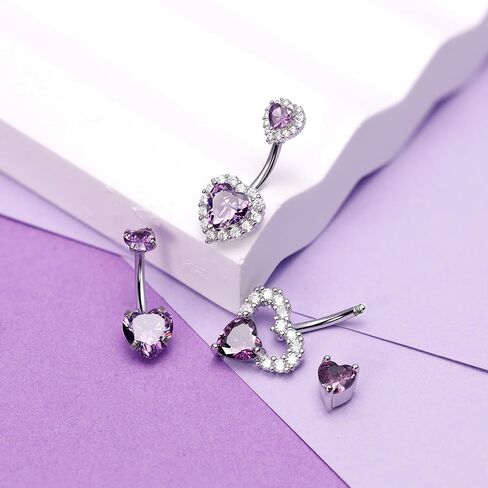 3PCS 14G 316L Stainless Steel Belly Button Rings for Women Cute Double Heart Belly Rings Pink CZ Navel Piercing Jewelry in Saudi Arabia