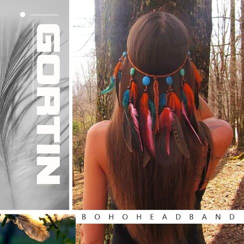 عصابة رأس GORTIN Boho من الريش الأحمر الهندي من الريش عصابات رأس غجرية عصابة رأس هيبي عصابة رأس للمهرجانات وحفلات تنكرية وحفلات تنكرية كرنفال للشعر للنساء والفتيات in Saudi Arabia