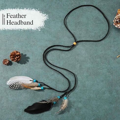 GORTIN بوهو ريشة عصابات الغجر الهبي عقال ريشة هندية خوذة مهرجان حزب أغطية الرأس الشعر التبعي للنساء والفتيات in Kuwait