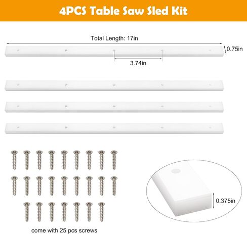 Table Saw Sled Kit, 4PCS Crosscut Sled Miter Bars for Table Saw Runners | Predrilled Holes, 25 Screws, 3/4" x 3/8" x 17" in Saudi Arabia