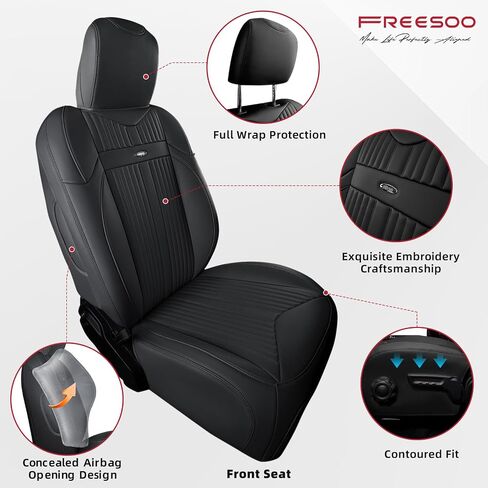 FREESOO مخصص مناسب لأغطية مقاعد جيب رانجلر مجموعة كاملة من 4 أبواب JL إكسسوارات Rubicon Sahara Sport S Altitude Willys Unlimited 2024 2023 2018-2022، بدون حامل أكواب خلفي (أسود) in Saudi Arabia