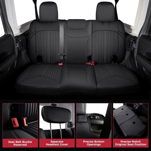 FREESOO مخصص مناسب لأغطية مقاعد جيب رانجلر مجموعة كاملة من 4 أبواب JL إكسسوارات Rubicon Sahara Sport S Altitude Willys Unlimited 2024 2023 2018-2022، بدون حامل أكواب خلفي (أسود) in Saudi Arabia