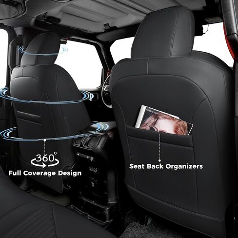 FREESOO مخصص مناسب لأغطية مقاعد جيب رانجلر مجموعة كاملة من 4 أبواب JL إكسسوارات Rubicon Sahara Sport S Altitude Willys Unlimited 2024 2023 2018-2022، بدون حامل أكواب خلفي (أسود) in Saudi Arabia