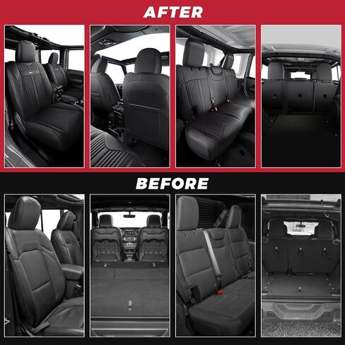 FREESOO مخصص مناسب لأغطية مقاعد جيب رانجلر مجموعة كاملة من 4 أبواب JL إكسسوارات Rubicon Sahara Sport S Altitude Willys Unlimited 2024 2023 2018-2022، بدون حامل أكواب خلفي (أسود) in Saudi Arabia