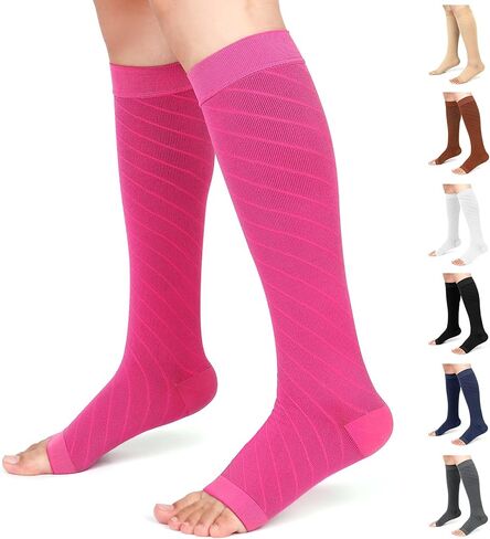 Ailaka Knee High Compression Socks for Men Women, 20-30 mmHg Firm Graduated Support Stocking Open Toe Varicose Veins Socks for Travel, Flight, Pregnancy, Recovery in Saudi Arabia