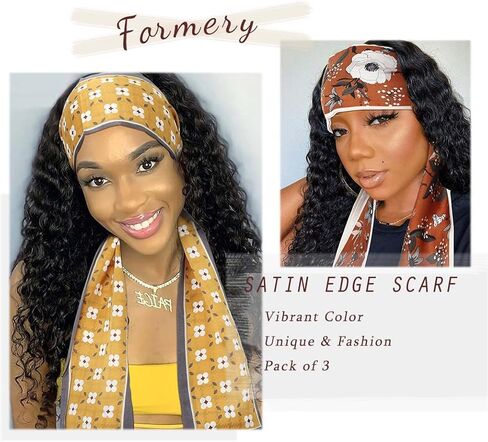 وشاح وضع بحافة من الساتان مزين بالزهور من السابق وشاح أصفر على شكل زهرة حريرية أفريقية لفافات رأس شعر مستعار بحافة قابلة للوضع للنساء والفتيات (3 قطع) in Kuwait