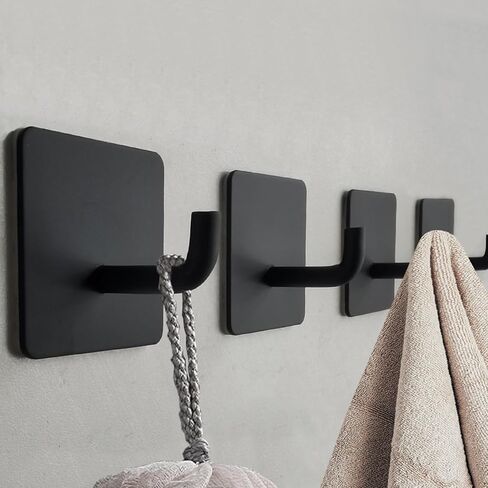 Black Adhesive Wall Hooks for Hanging Heavy Duty 15lb(Max) Towel Hooks Waterproof Oilproof 304 Stainless Steel Self Adhesive Hooks, Bathroom Kitchen Sticky Hooks, 4 Pack in Saudi Arabia