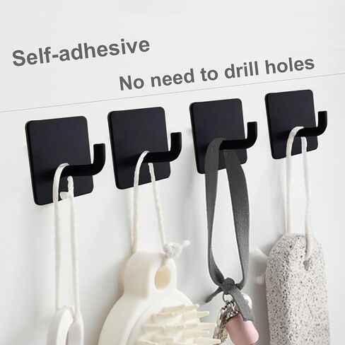Black Adhesive Wall Hooks for Hanging Heavy Duty 15lb(Max) Towel Hooks Waterproof Oilproof 304 Stainless Steel Self Adhesive Hooks, Bathroom Kitchen Sticky Hooks, 4 Pack in Saudi Arabia