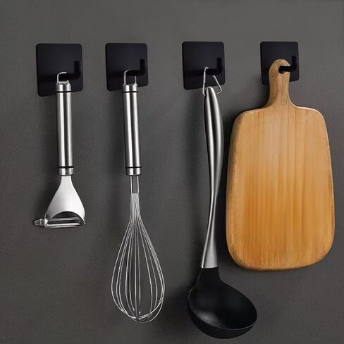Black Adhesive Wall Hooks for Hanging Heavy Duty 15lb(Max) Towel Hooks Waterproof Oilproof 304 Stainless Steel Self Adhesive Hooks, Bathroom Kitchen Sticky Hooks, 4 Pack in Saudi Arabia
