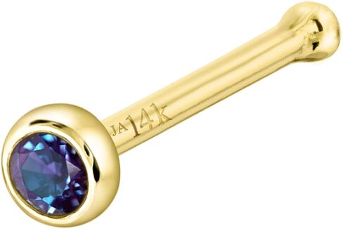 Solid 14K Gold Ball-end Stud Bezel Set Alexandrite 22G Nose Bone Nose Stud - 14K White Gold / 14K Yellow Gold June Birthstone Nose Ring Stud in Saudi Arabia