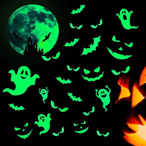 5 Sheets Glow in The Dark Halloween Decals Luminous Halloween Stickers Removable Ghost Bat Moon Peeping Eye Wall Decor Glowing Window Clings for Scary Halloween Theme Party Decorations in Saudi Arabia