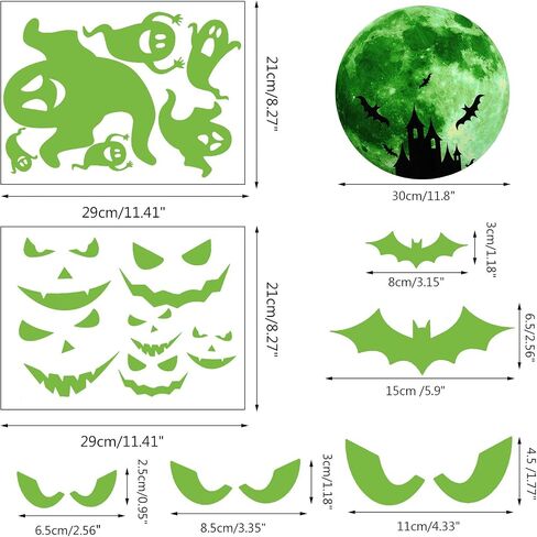 5 Sheets Glow in The Dark Halloween Decals Luminous Halloween Stickers Removable Ghost Bat Moon Peeping Eye Wall Decor Glowing Window Clings for Scary Halloween Theme Party Decorations in Saudi Arabia