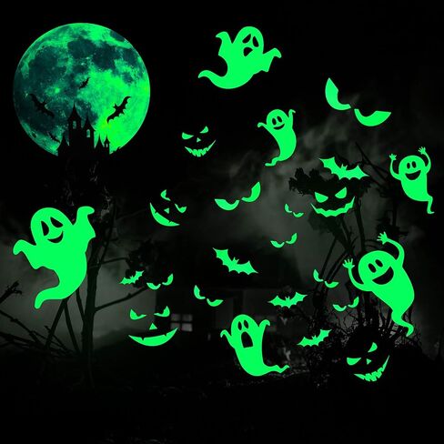 5 Sheets Glow in The Dark Halloween Decals Luminous Halloween Stickers Removable Ghost Bat Moon Peeping Eye Wall Decor Glowing Window Clings for Scary Halloween Theme Party Decorations in Saudi Arabia
