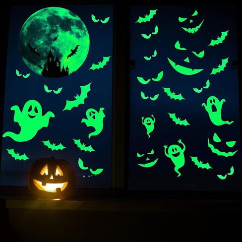 5 Sheets Glow in The Dark Halloween Decals Luminous Halloween Stickers Removable Ghost Bat Moon Peeping Eye Wall Decor Glowing Window Clings for Scary Halloween Theme Party Decorations in Saudi Arabia