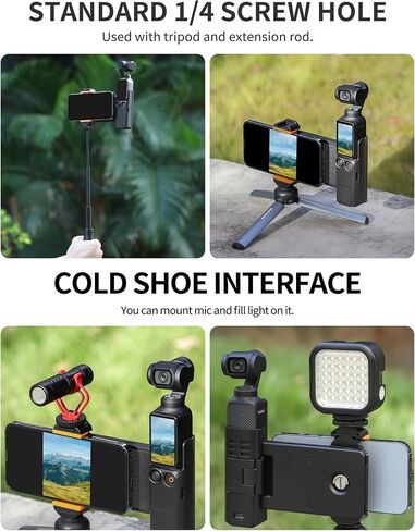 مجموعة حامل الهاتف DJI Pocket 3 ملحقات توسيع مع فتحة خيط 1/4 بوصة، حامل الهاتف المحمول متوافق مع حامل ثلاثي القوائم وقضيب تمديد لحامل الهاتف DJI Osmo Pocket 3 مع واجهة الحذاء البارد in Saudi Arabia